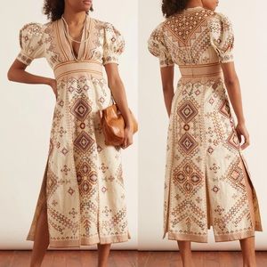 Ulla Johnson Amaria hardheaded bohemian tapestry midi dress in cream